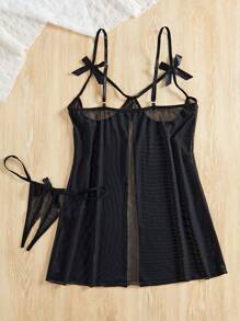 Women's Sexy Lingerie Dress With Hollow Out Mesh And Bowknot Decoration Briefs For Going Out