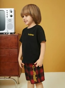 HARRY POTTER X SHEIN Young Boy 1pc Cartoon Figure And Letter Gryffindor Graphic Black Tee - Black - View 6