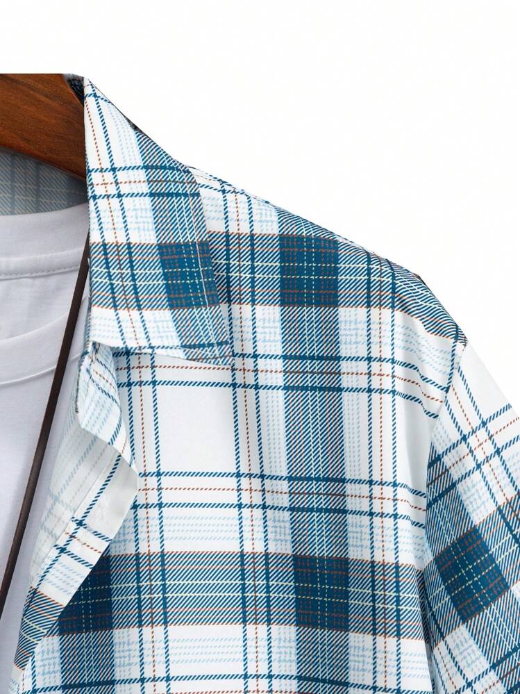 ROMWE MEN Men Plaid Shirt Without Tee, School - Blue and White - View 3