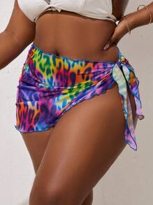 Swim Vcay Conjunto De Taparrabos Y Falda Con Estampado De Leopardo Y Corbata Lateral De Talla Grande - Multicolor - Ver 3