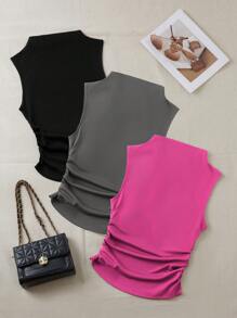 SHEIN Essnce 女士純色簡約背心上衣3入組合 - 彩色 - 查看 7