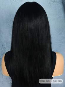 180% Density Straight Human Hair Wig With Bangs 12-14 Inch Natural Black Remy Scalp Top Full Machine Made Wigs For Women Daily Use