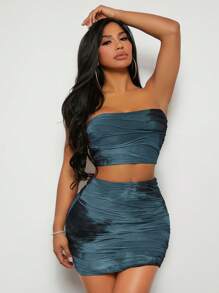 SHEIN SXY 女性無肩帶短上衣和迷你裙套裝 - 灰色 - 查看 2