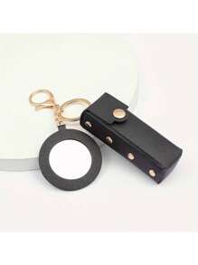 别致的守护者钥匙扣 - 时尚小镜子，优质 PU 皮革袋，保护和整理，完美的便携式化妆配件。多色钥匙扣，带镜袋、钱包、钱包配件钥匙扣吊坠。1 件独特设计钥匙扣包吊坠、实用钥匙扣、时尚包吊坠、精致花朵图案、小镜子吊坠 - 棕色 - 查看 5