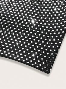 EgrlEra Bộ đồ không dây đính đá và váy cạp cao cho nữ trang phục câu lạc bộ Y2K Outfit - màu đen - Xem 4