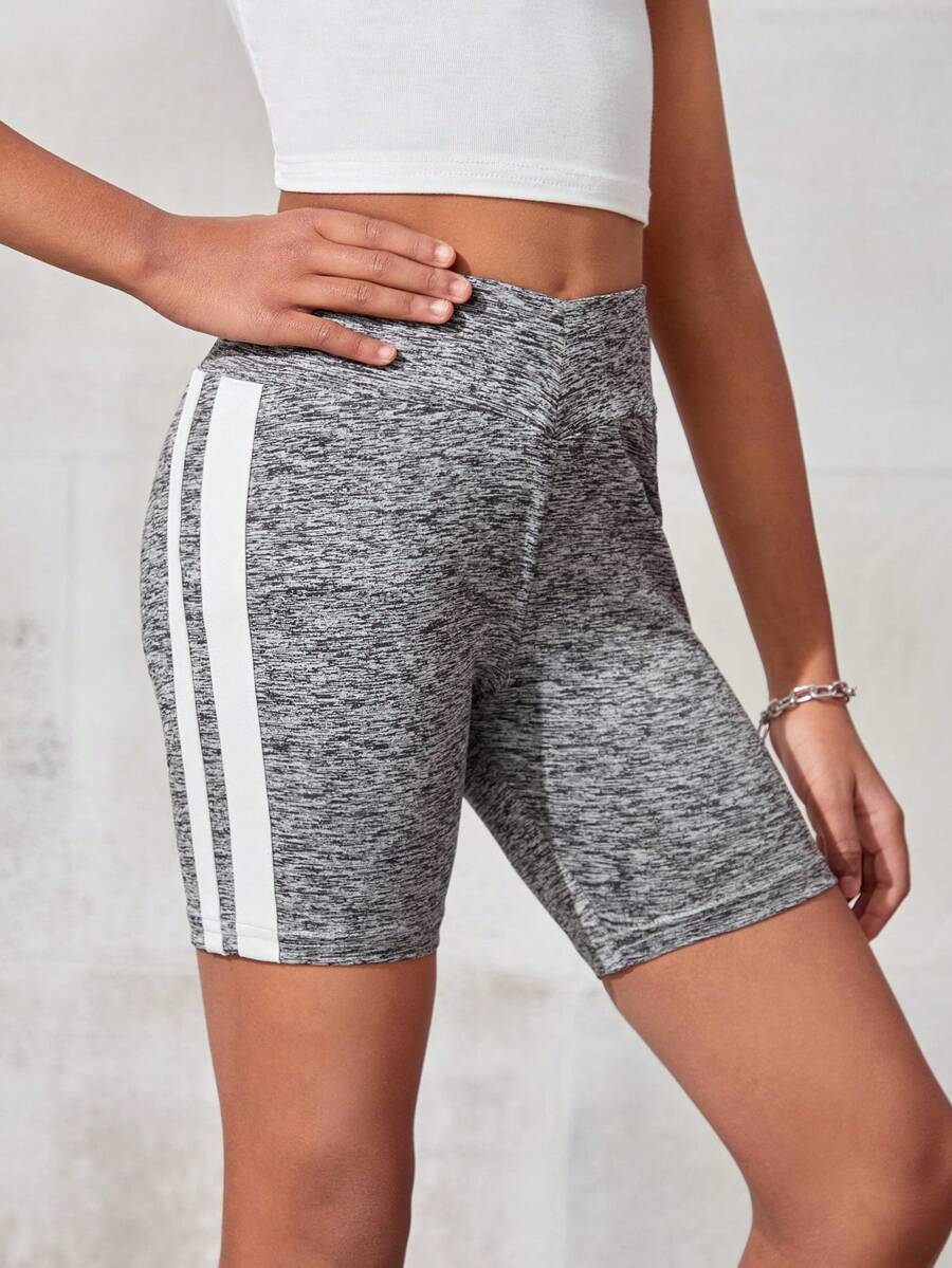 SHEIN Quần short thường ngày dệt kim màu xám hoa Tween Girl - Xám - Xem 1