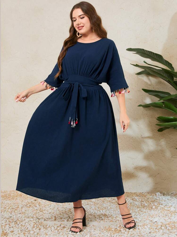 Plus Size Fringed Batwing Sleeve Dress