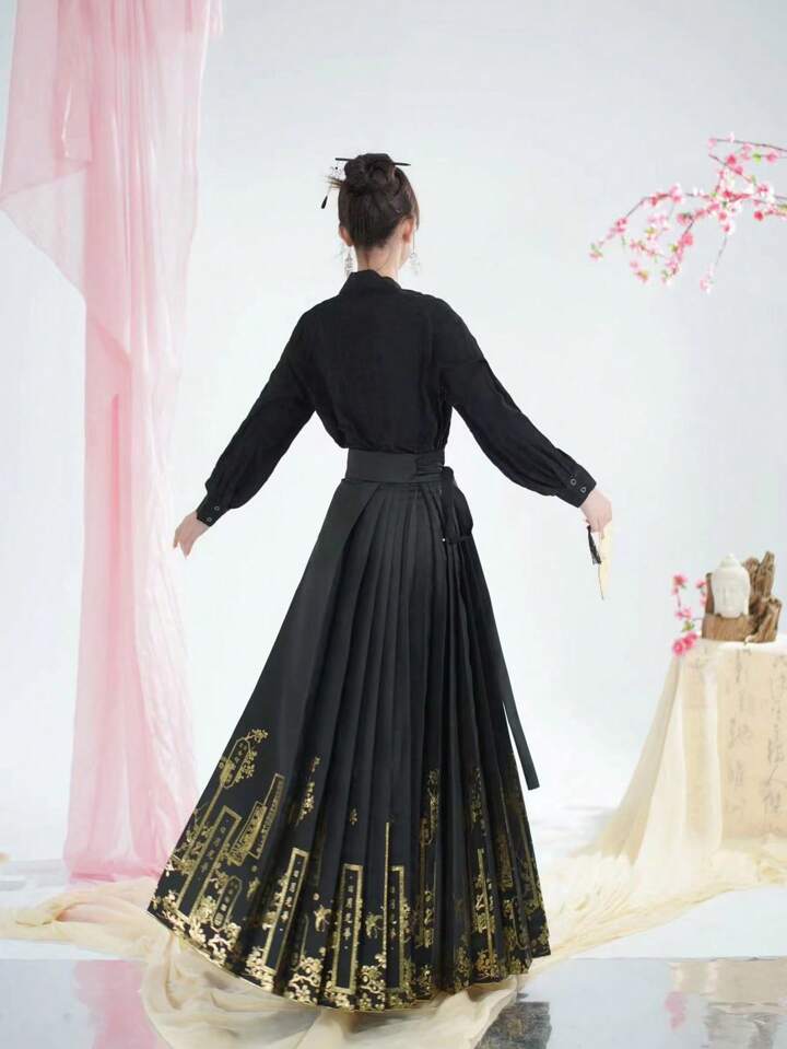Nuovo Stile Cinese Blusa Leggera In Seta Jacquard Con Colletto A Stand E Stile Nazionale Con Chiusura A Un Pulsante SHEIN ITALIA
