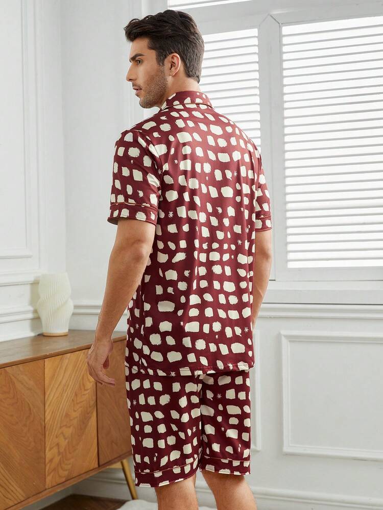 Men's Printed Short Sleeve Shirt And Shorts Set For Home Wear