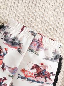 Baby Boy Western Cowboy Printed Loose Comfortable Fashion T-Shirt And Pants Set - Multicolor - View 5