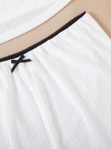 Teen Girl White Textured Fabric Colorblock Bra And Panties Set With Contrast Trimming - White - View 3