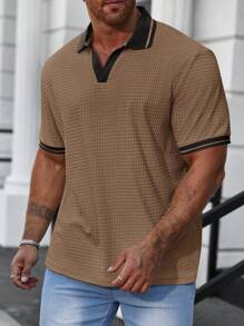 Manfinity Homme Camisa Polo Para Hombre De Talla Grande Con Bloques De Color Y Calados - Caqui - Ver 3