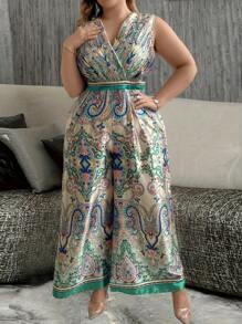 EMERY ROSE Women'S Plus Size Full Print Wide Leg Jumpsuit - Multicolor - View 4