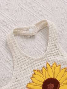 2件套少女纯色针织圆领吊带背心和喇叭长裤套装 - 黃色 - 查看 3