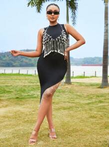 Zolique Women's Faux Pearl Necklace Halter Neck Tank Top - Silver - View 5