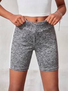 SHEIN Quần short thường ngày dệt kim màu xám hoa Tween Girl - Xám - Xem 4