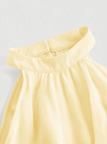 SHEIN MOD Solid Ruffle Trim Halter Neck Ruched Waist Pink Summer Dress,Pastel Dresses For Women - Yellow - View 4