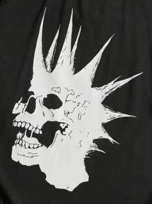 ROMWE MEN Grunge Punk 男式棉质骷髅印花 Y2k T 恤，学校 - 黑色 - 查看 3