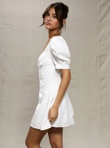MUSERA White Woven Button Through Mini Dress Spring Summer Cute Vacation Sweet Old Money - White - View 3
