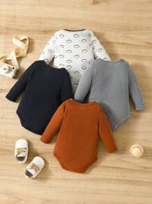 SHEIN 4pcs/Set Baby Boy Casual Baseball Print Long Sleeve Bodysuits - Multicolor - View 2