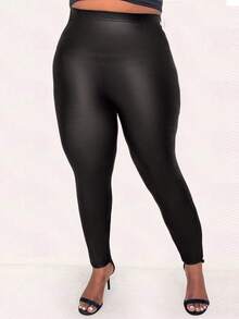 SHEIN CURVE+ Kích thước lớn Màu thuần Cao eo Xà cạp - màu đen - Xem 3