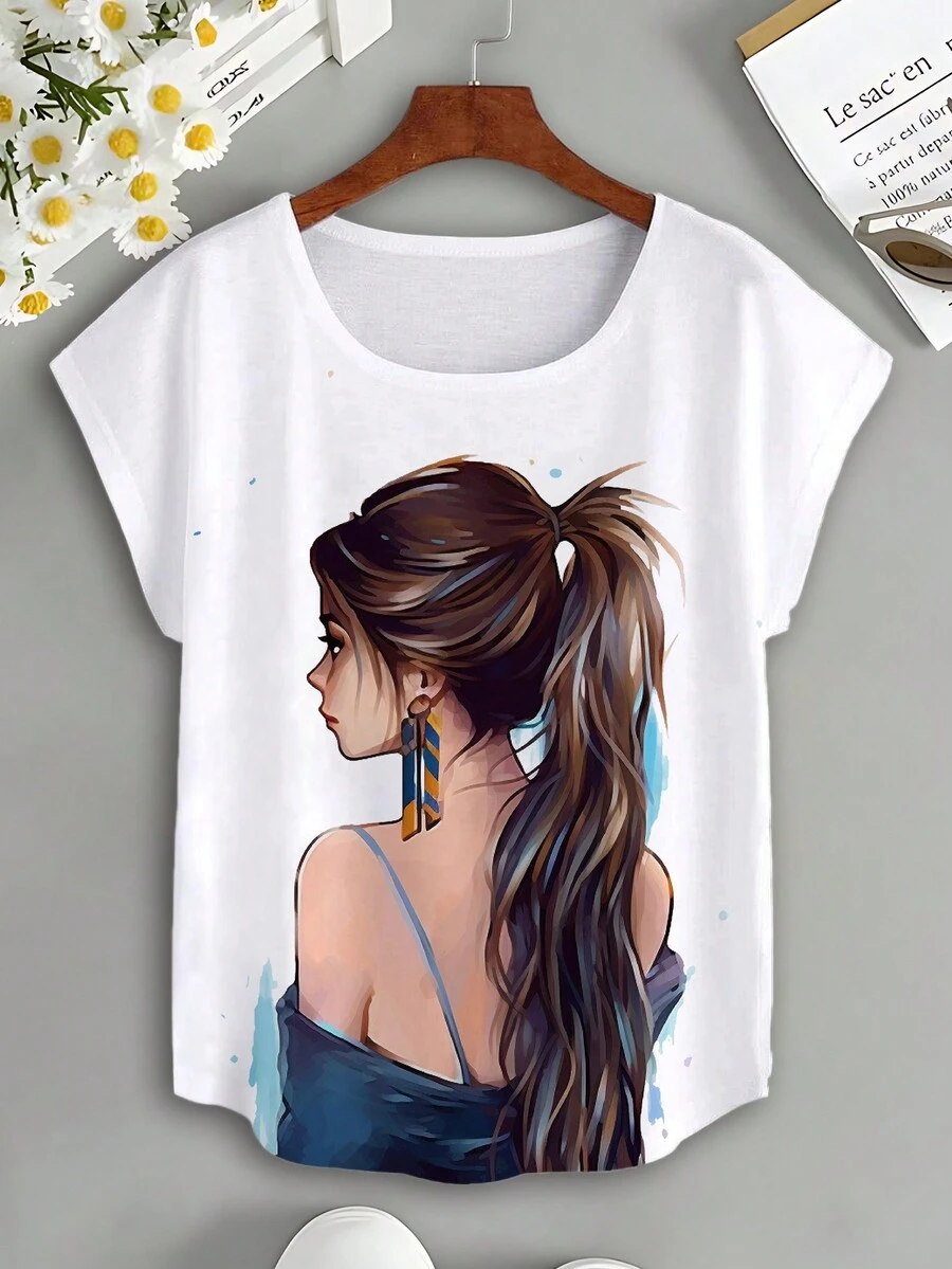 SHEIN LUNE Women's Cartoon Character Print Batwing Sleeve T-Shirt ...