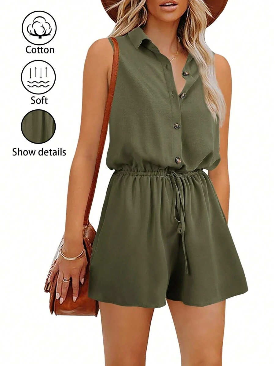 EMERY ROSE Women's Sleeveless Shirt Attached To Waist Tie Detail Romper
