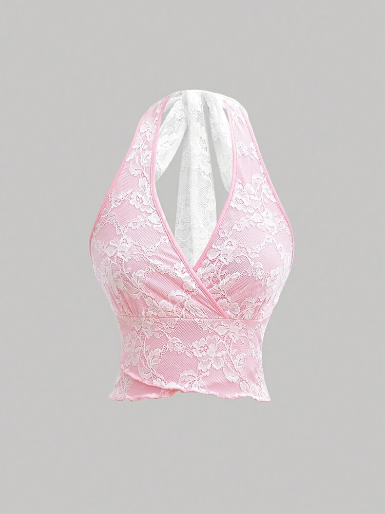 Vintage einfarbiges Spitzen-Strick-Trägertop für Frauen