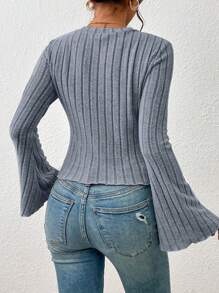 SHEIN Frenchy 生菜邊荷葉袖穀物面料基本t恤 - 淺藍色 - 查看 2