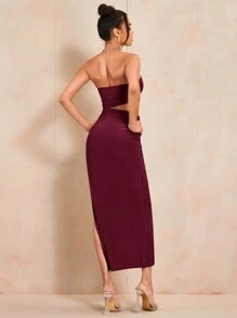SHEIN BAE Women's Strapless Cutout Waist Pleated Side Slit Dress - Burgundy - View 2