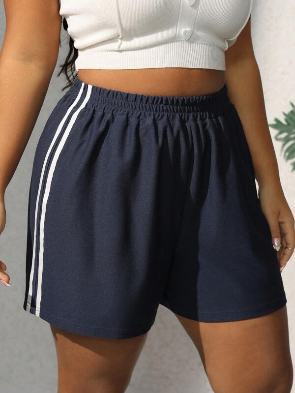 SHEIN EZwear Plus Size Women's Casual Striped Side Shorts