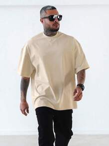 Men Solid Drop Shoulder Tee - Khaki - View 1