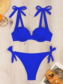 Swim Vcay 夏季海滩女士纯色两件套比基尼套装