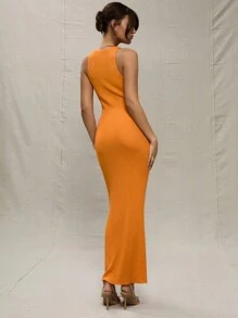 MUSERA Holiday Orange Ribbed Knit Sweater Maxi Dress Elegant Spring Vacation Cute Sexy 90's Spring Summer Y2K 90's Festival Wedding Guest Graduation Holiday