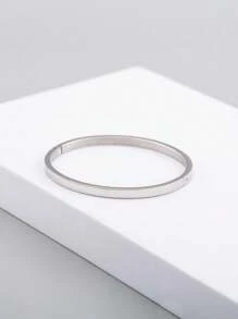 不鏽鋼休閒橢圓扣手鐲,拋光表面,適合女性 - 銀色 - 查看 2