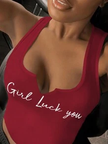 SHEIN Slayr Top Corto De Talla Grande Con Impresión De Letra De Ajuste Delgado - Rojo - Ver 1