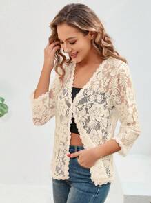 Women's Fashionable Versatile Lace 3/4 Sleeve Jacket