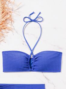 SHEIN Swim Conjunto de bikini de textura en unicolor con cuello halter y traje de baño separado, para el verano en la playa