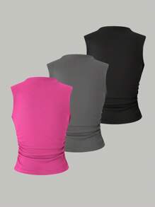 SHEIN Essnce 女士純色簡約背心上衣3入組合 - 彩色 - 查看 2