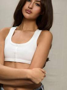 MUSERA White Knitted Button Front Crop Top Ibiza Holiday Airport Basics Beach Chic - White - View 5