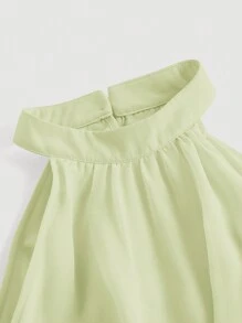 SHEIN MOD 纯色荷叶边饰挂脖式褶皱腰粉色夏季连衣裙 - 綠色 - 查看 3