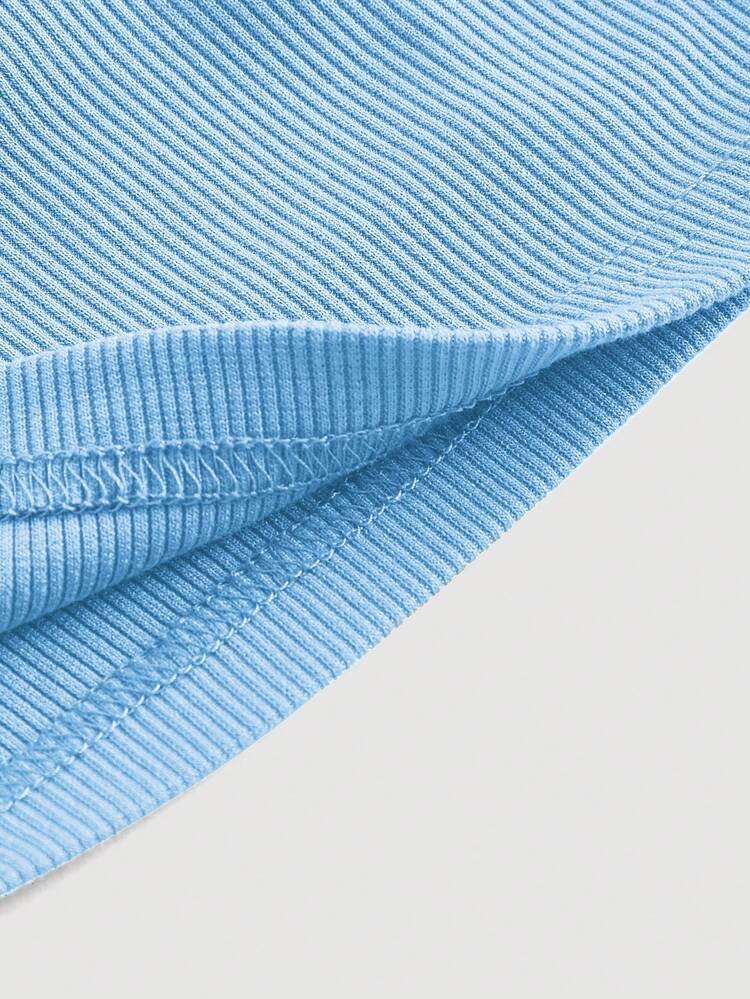 SHEIN MOD 女士纯色交叉吊带背心 - 淺藍色 - 查看 3