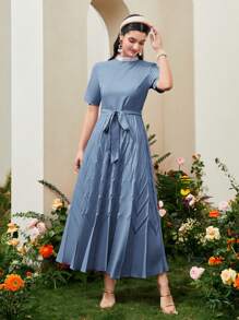 Modelyn 女士串珠裝飾立領連衣裙 - 藍色 - 查看 1