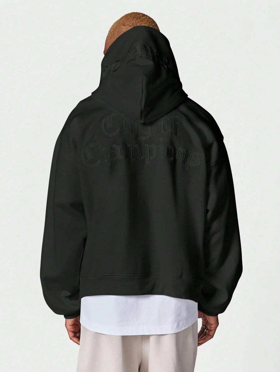 SUMWON Regular Fit Overhead Hoodie With Back Embroidery - Black - View 1