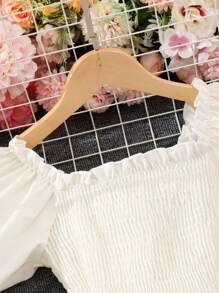 Vestido De Manga Corta Acampanado De Color Liso Para Niñas Preadolescentes - Albaricoque - Ver 9