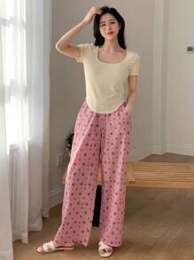 DAZY 女士时尚甜美舒适家居服套装睡衣 - 黃色 - 查看 3