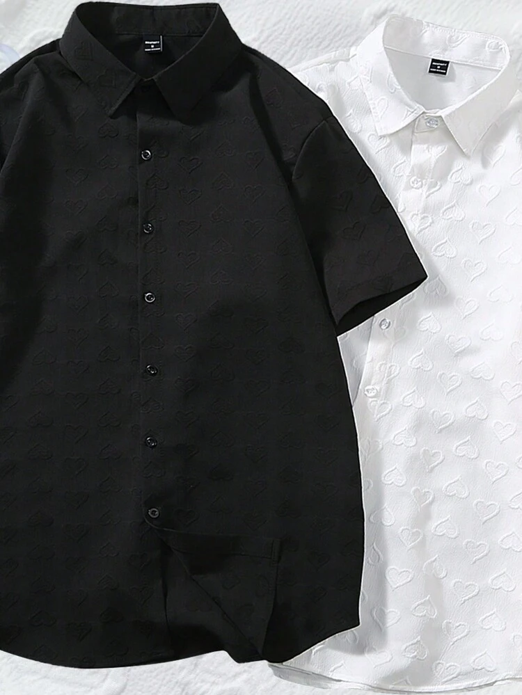 Men's Heart Embossed Short Sleeve Shirt