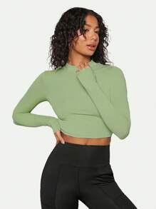 SHEIN BASICS Ribbed Knit Crop Tee - Mint Green - View 5