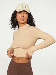 SHEIN BASICS Ribbed Knit Crop Tee - Apricot - View 5