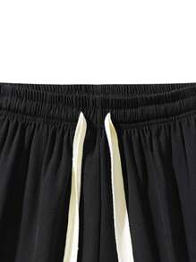 男士束口腰帶口袋休閒短褲 - 黑色 - 查看 4